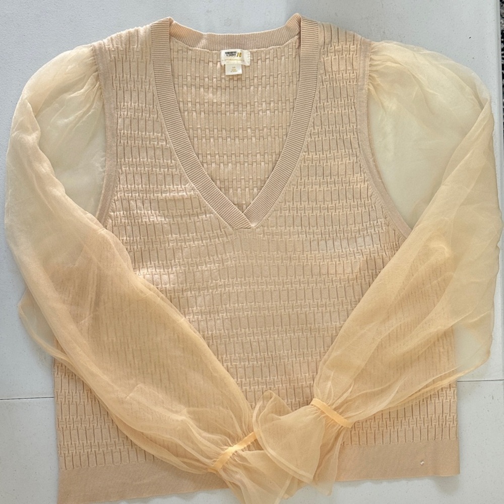 Maeve Beige Sweater with Sheer Sleeves